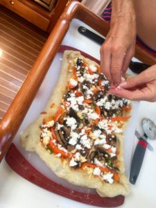 Pizza with our fresh goat cheese for lunch.